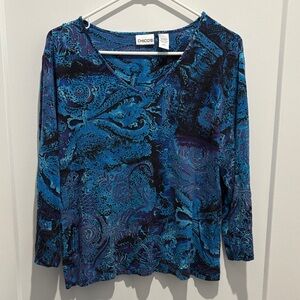 Chico's Vibrant Blue and Purple Long Sleeve Top